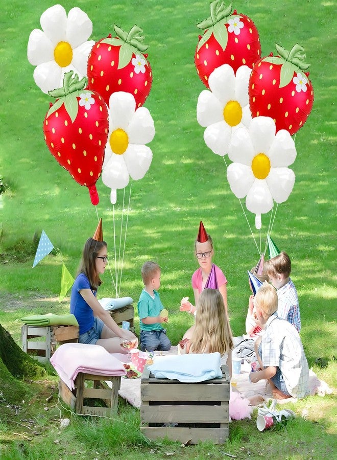 YOUDICT 8 PCS Strawberry Balloons Daisy Balloons Red Berry Foil Balloons for Strawberry Themed Birthday Party Decorations Berry First Birthday Decorations - Image 4